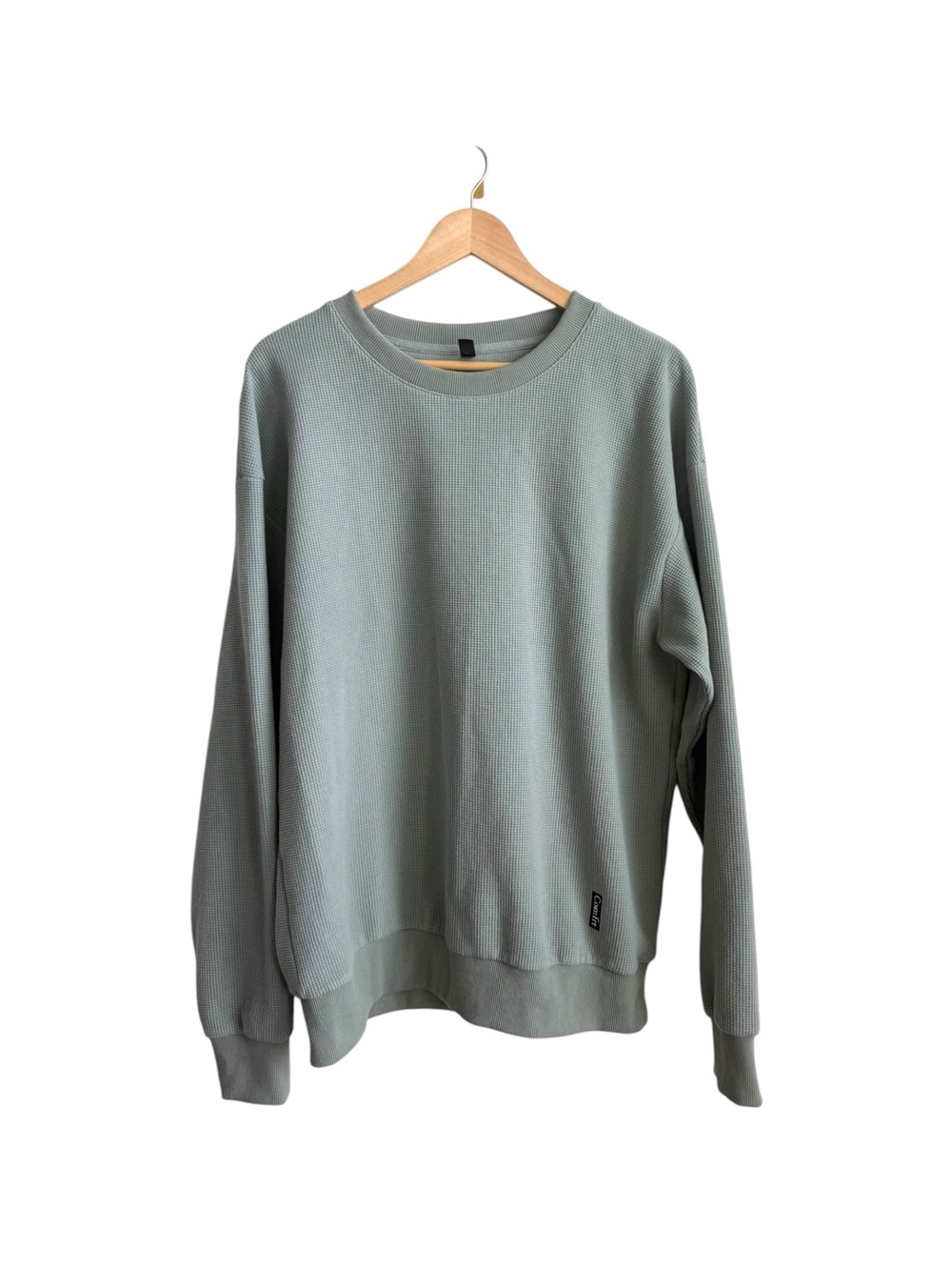 Comfrt Waffle Knit Thermal Crewneck Sweatshirt Sage Green Unisex Large